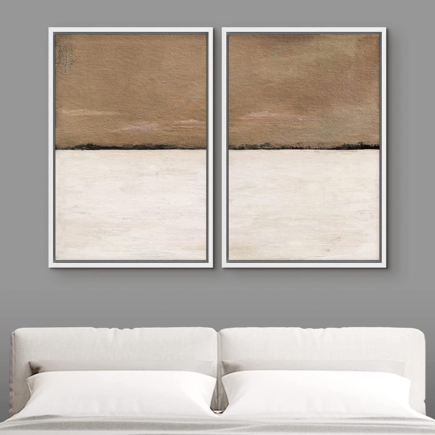 Dustinway Framed Canvas Print Wall Art Set of 2 Brown Tan Pastel ...