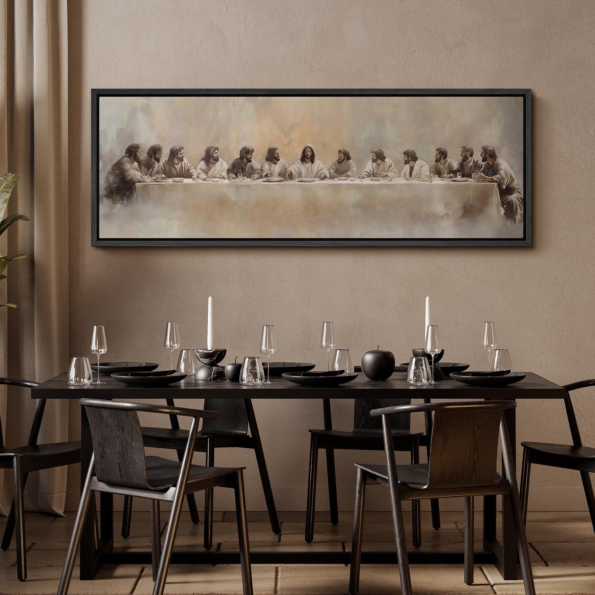 Large Framed Canvas Wall Art Jesus The Last Supper Watercolor Art Modern Christian Classic Timeless Religious artwork Church Wall Decor
