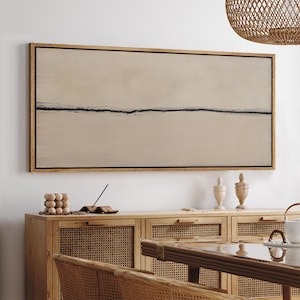 Abstract Line Wall Art - Large Framed Neutral Linear Canvas Print, Modern Minimalist Artwork for Boho Zen Living Room or Bedroom Decor