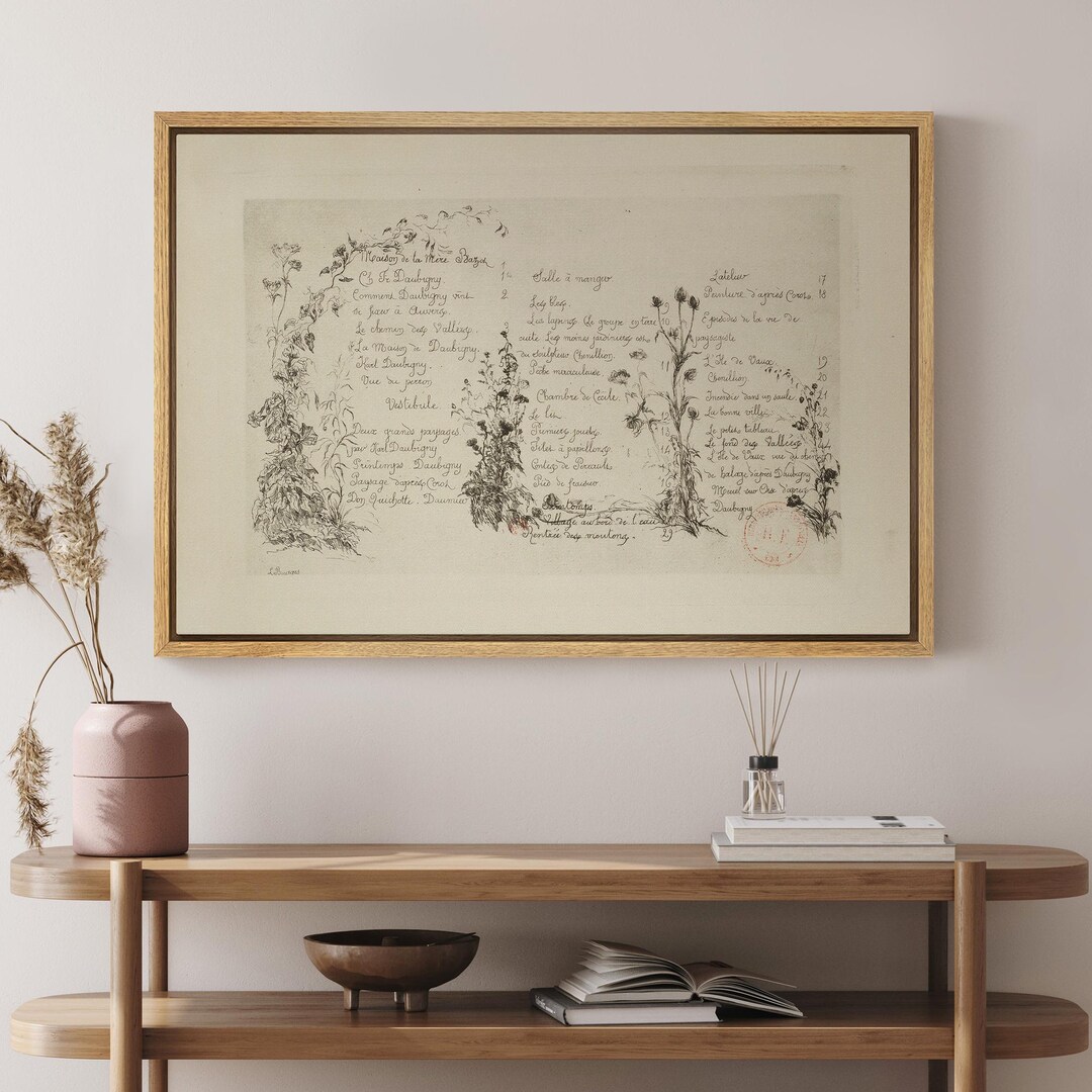 French Manuscript Canvas Art - Framed Antique Botanical Sketch, Vintage ...