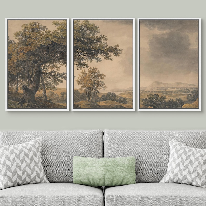 Framed Canvas Wall Art Set of 3 Pastoral Countryside Landscape With ...