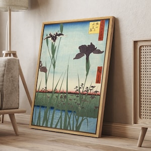 DustinWay Framed Canvas Print Wall Art Ukiyo-E Woodblock Horikiri Iris Floral Botanical by Utagawa Hiroshige Japanese Art Vintage Decor
