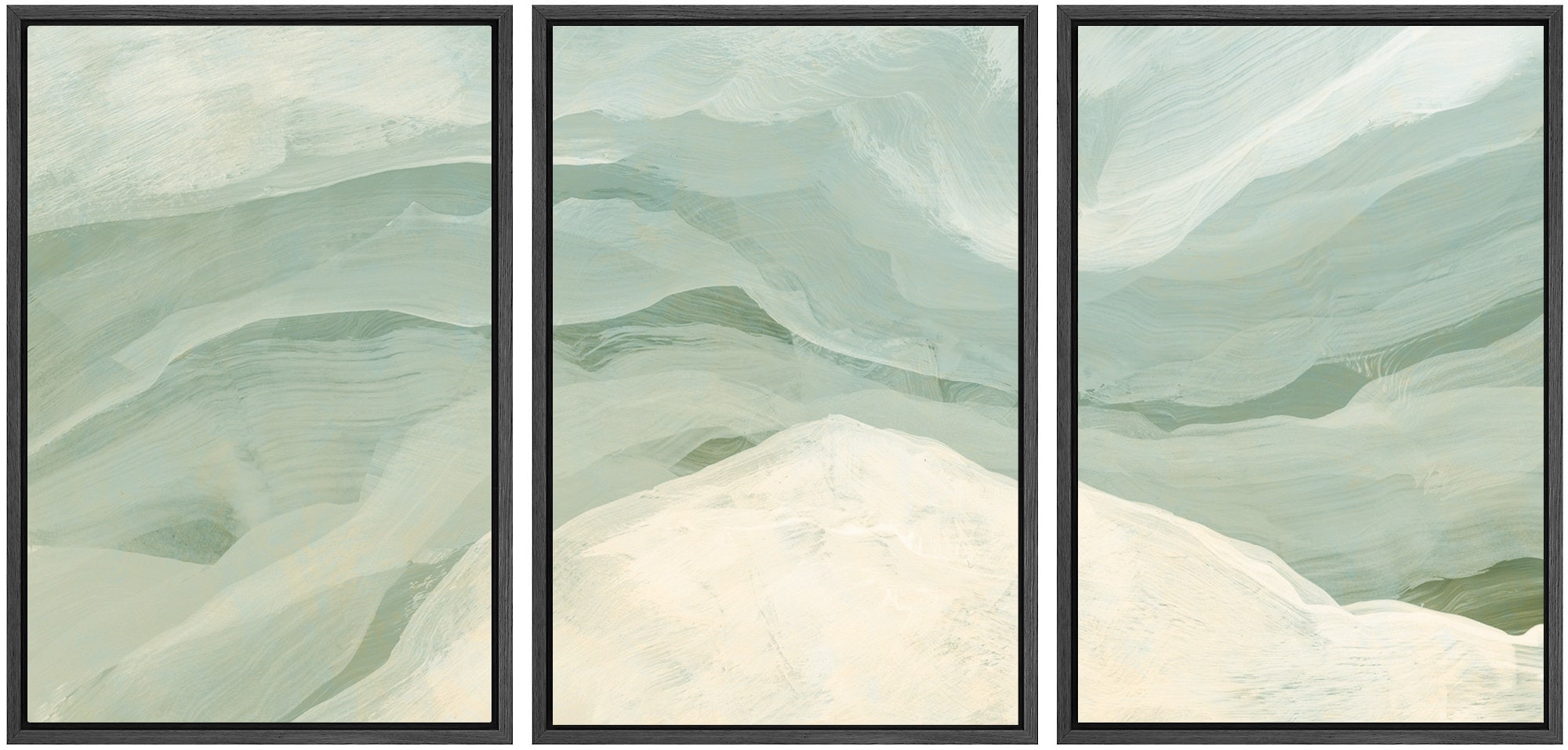 Framed Canvas Abstract Sage Green Wave Wall Art Set of 3 Brush Texture ...