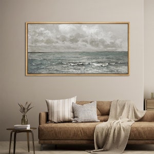 Framed Canvas Wall Art Beach Ocean Wave Seascape Print Panoramic Coastal Decor Minimalist Modern Large Wall Art for Living Room