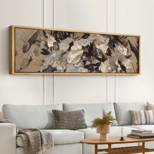Framed Canvas Wall Art Abstract Black Botanical Wildflower Prints Large Wall Art Minimalist Modern Horizontal Wall Art Living Room Decor