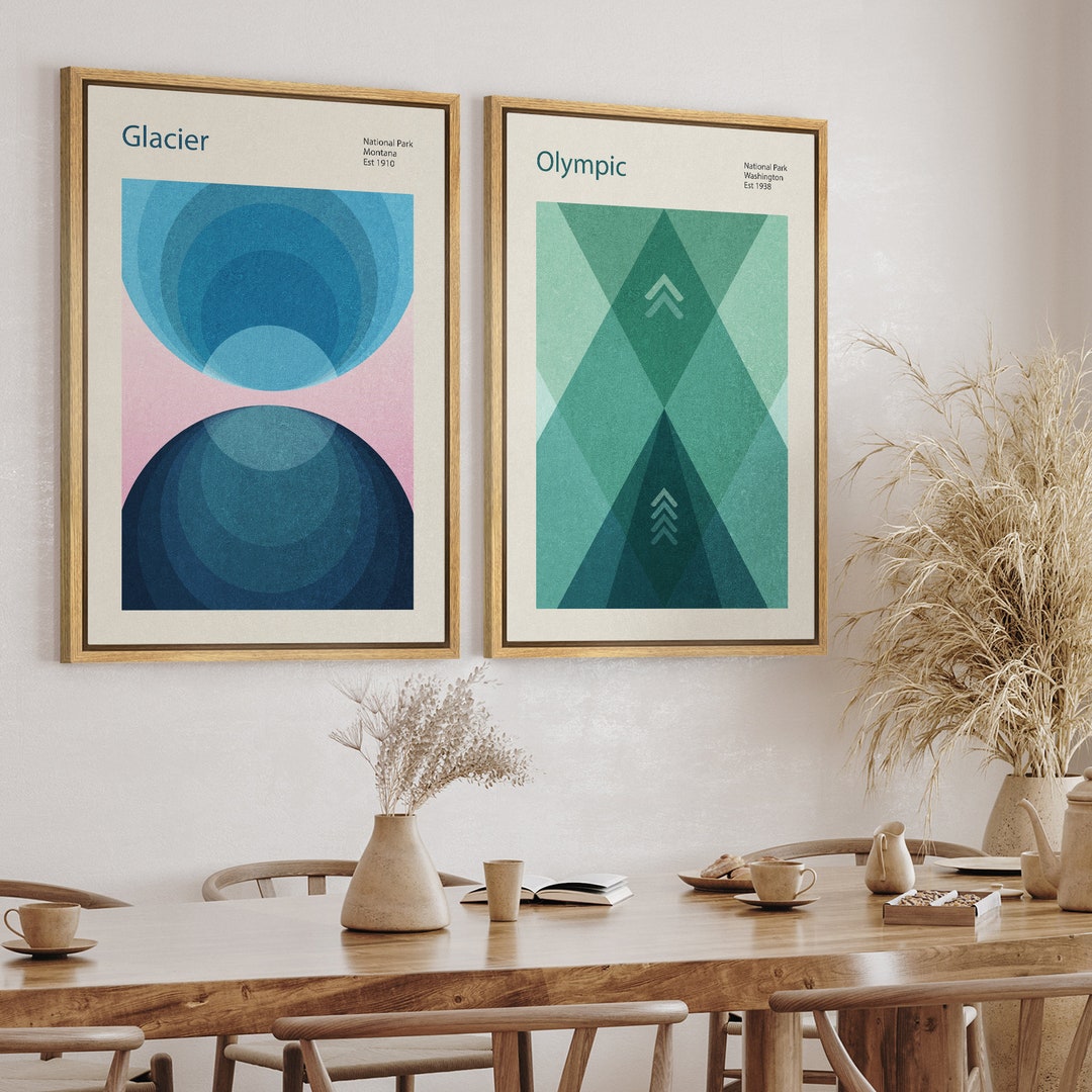Dustinway Framed Canvas Print Wall Art Set of 2 Blue Green Geometric ...