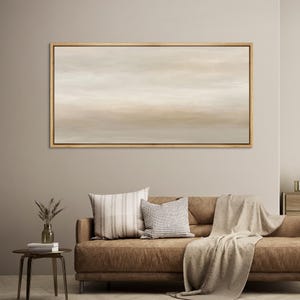 Abstract Landscape Wall Art - Large Framed Neutral Beige & Gray Canvas ...