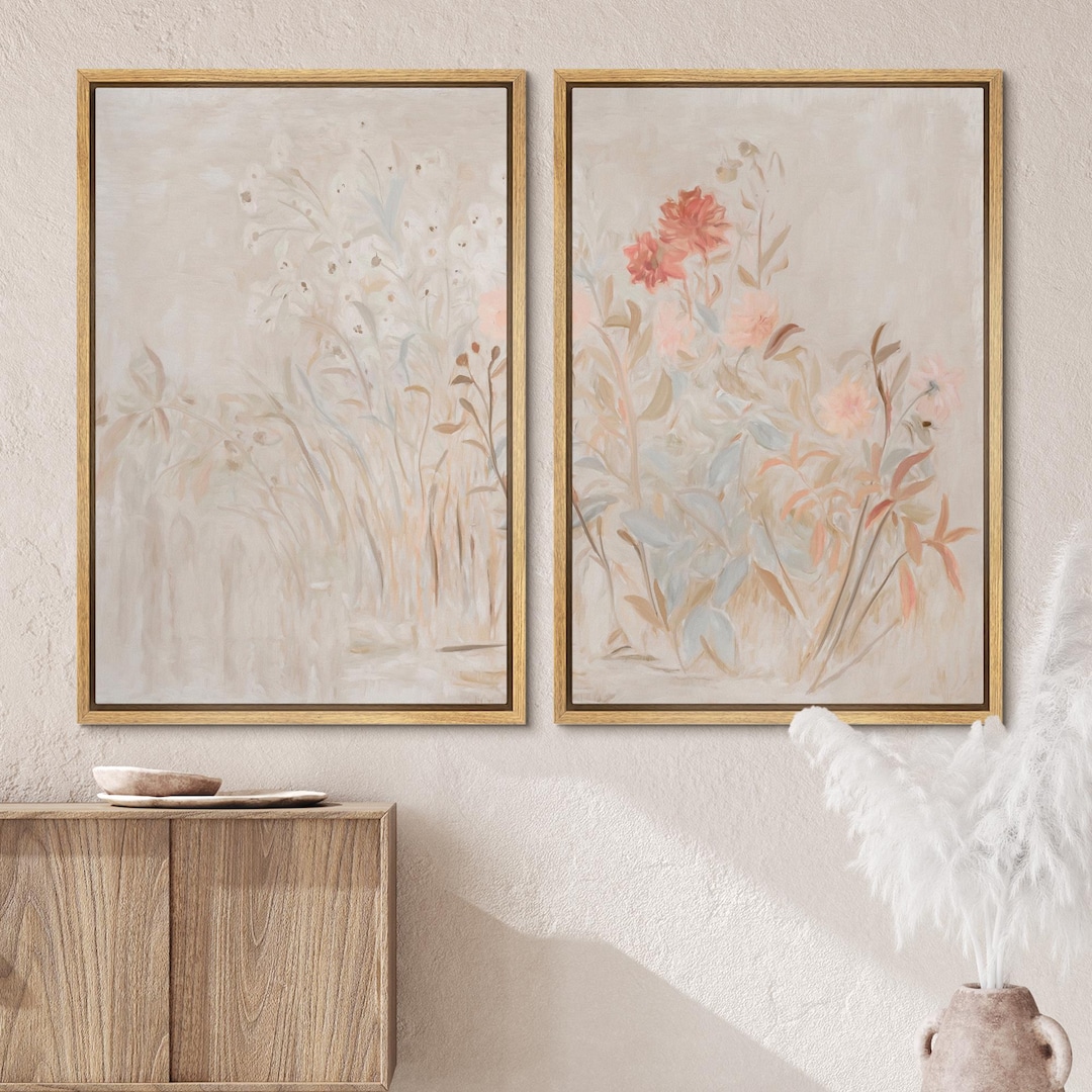 Neutral Floral Wall Art Set of 2 - Framed Botanical Canvas Prints ...