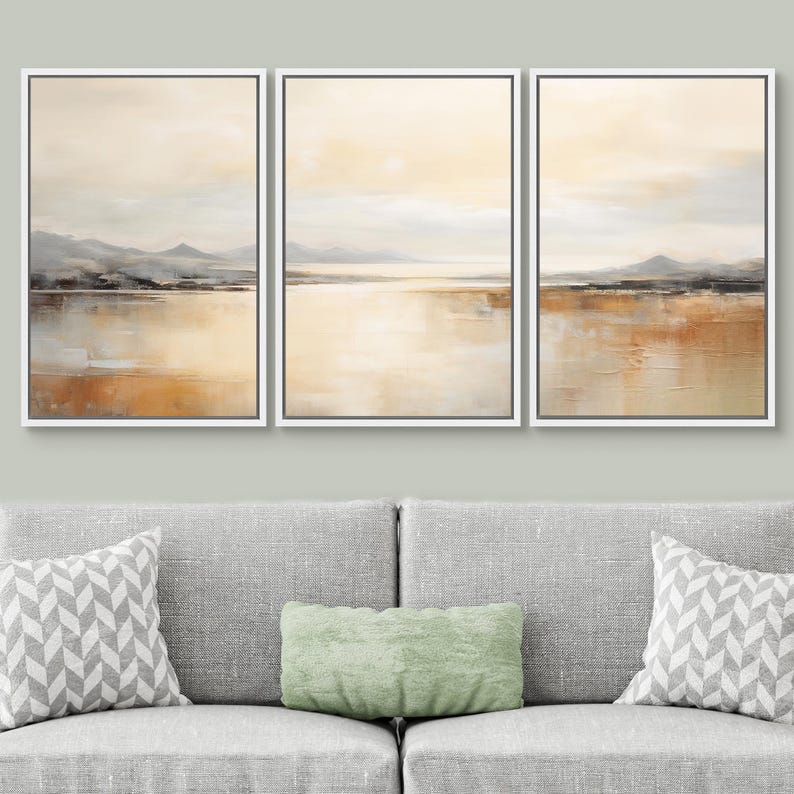Framed Canvas Large Wall Art Abstract Beige Neutral Art Print Horizontal Wall Art Minimalist Modern Panoramic Art Print Poster image 7