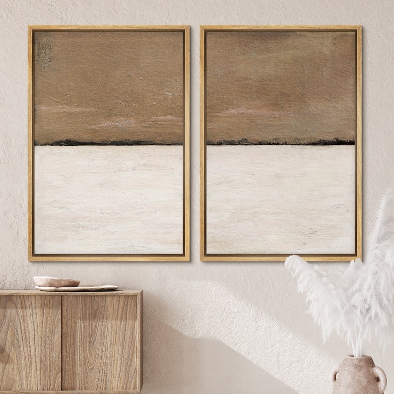 Dustinway Framed Canvas Print Wall Art Set of 2 Brown Tan Pastel ...