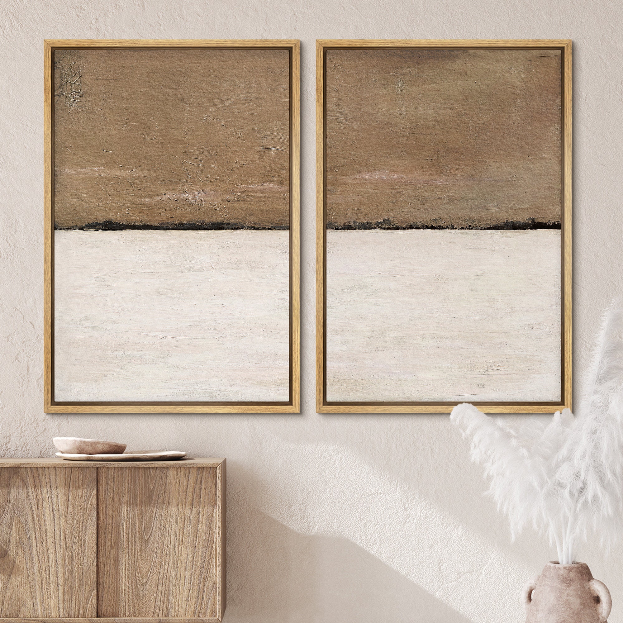 Dustinway Framed Canvas Print Wall Art Set of 2 Brown Tan Pastel ...
