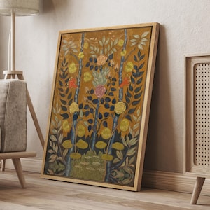 Framed Vintage Rose by Emile Bernard Wall Art, Folk Art Flower Canvas Print, Decorative Garden Artwork for Living Room Decor