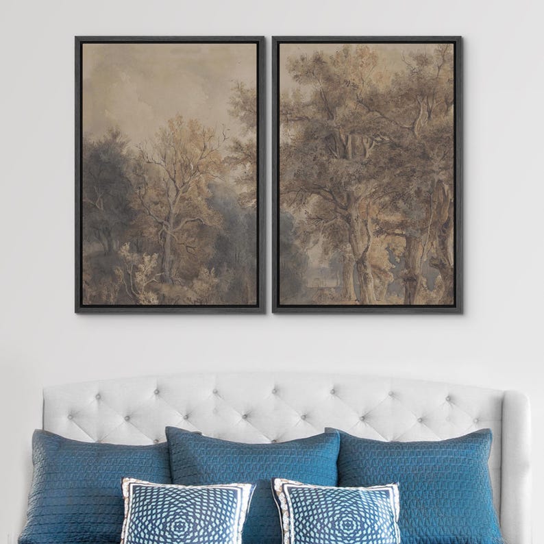 Vintage Forest Wall Art Set of 3 - Framed Landscape Canvas Prints ...