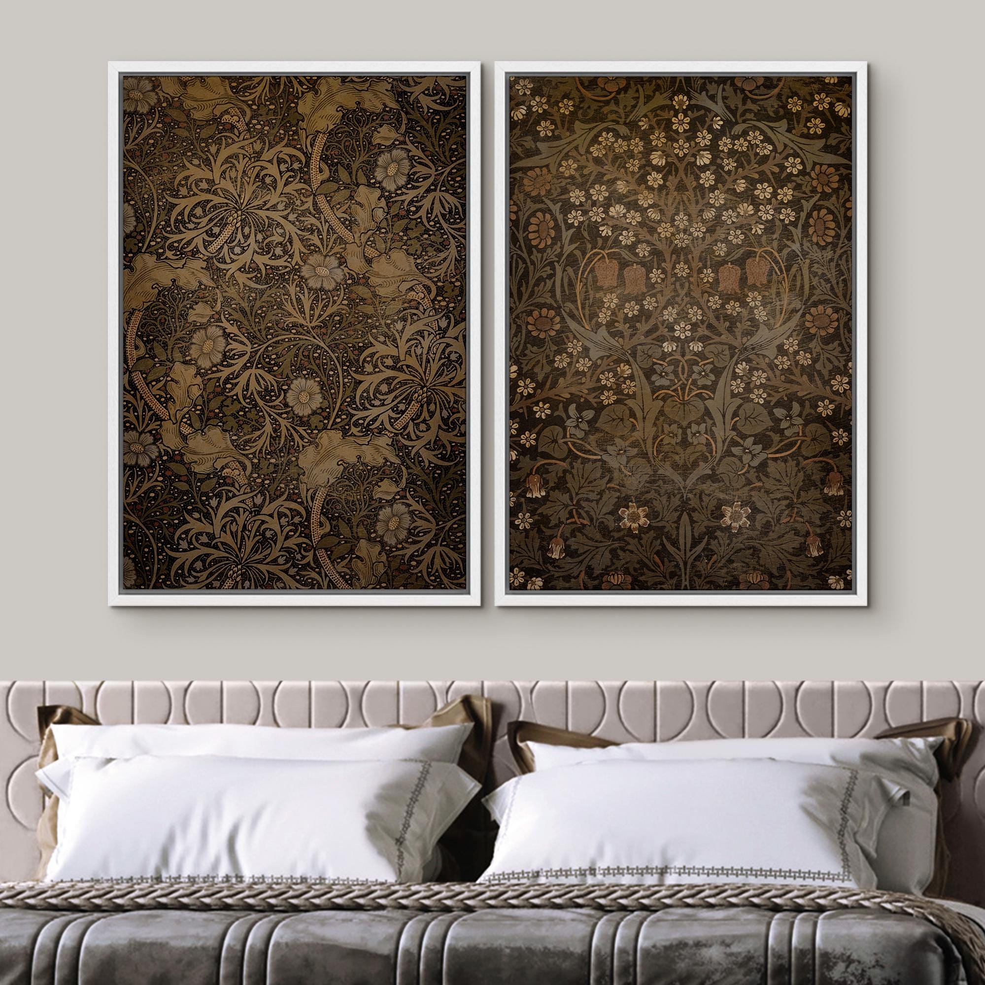 Vintage Floral Wall Art Set of 2 - Framed William Morris Style