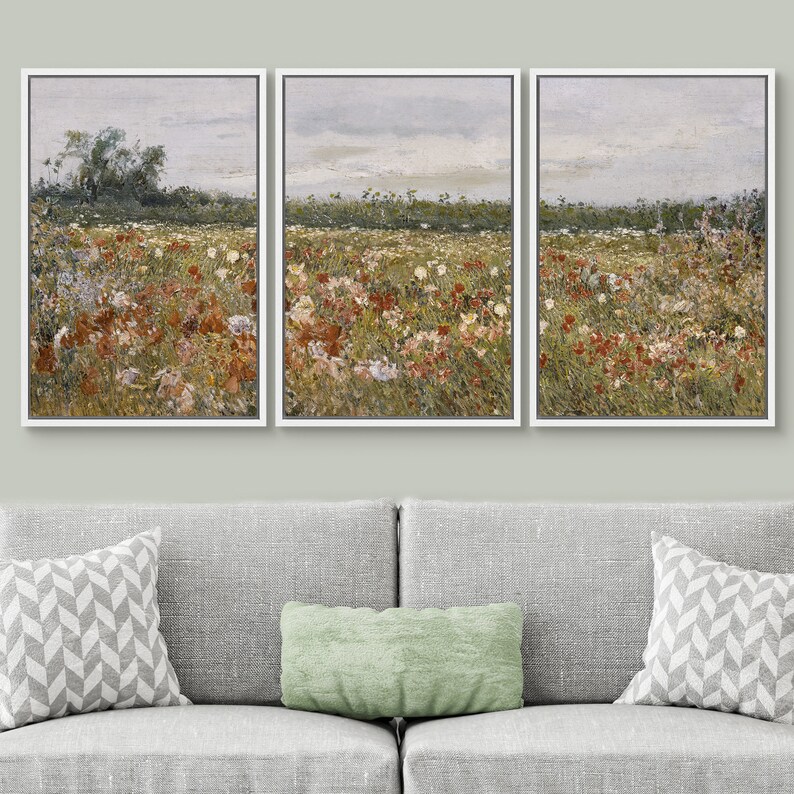 Framed Canvas Wall Art Print Set Abstract Wildflower Field Landscape ...