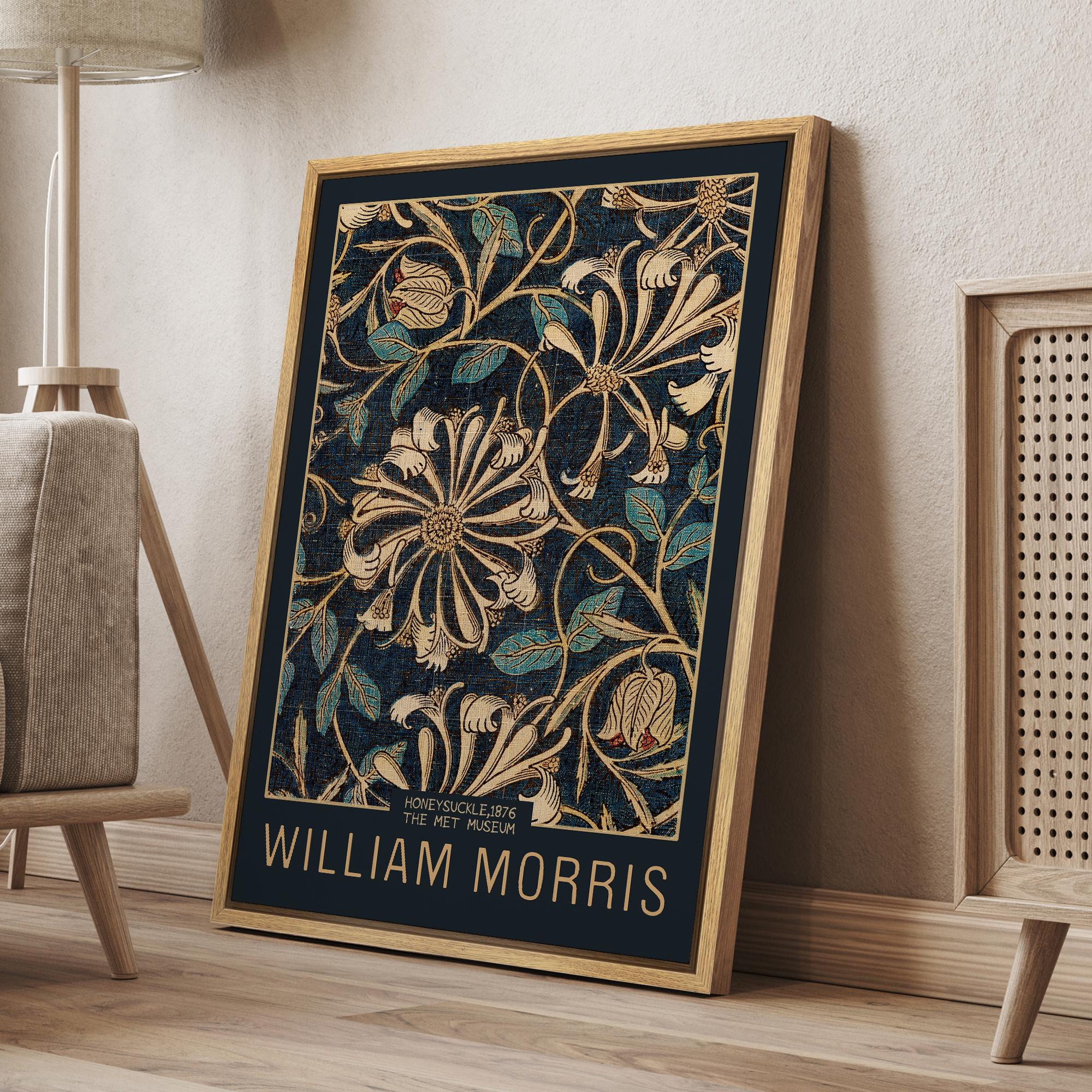 Impresiones artísticas de pared en lienzo enmarcado Exposición de William Morris Ilustración de madreselva Impresión rústica retro vintage Arte de pared Decoración de sala de estar