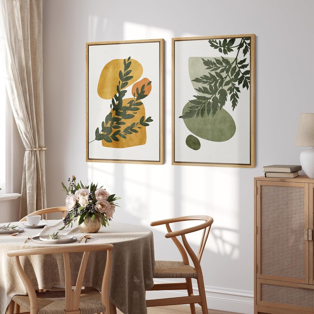 Dustinway Framed Canvas Print Wall Art Set of 2 Fern Leaf Collage ...