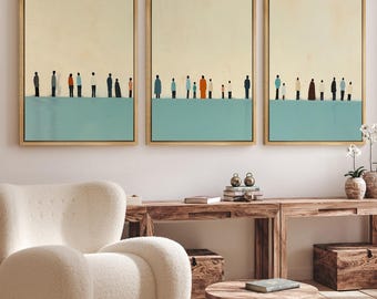 Framed Canvas Wall Art Set of 3 Wailing Wall Abstract People Silhouettes print Minimalist Figures Modern Geometric Style Living Room Decor