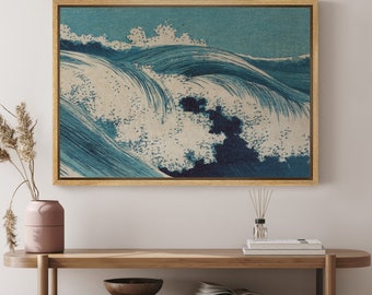 DustinWay Framed Canvas Print Wall Art Ocean Wave Japanese Art Vintage Decor