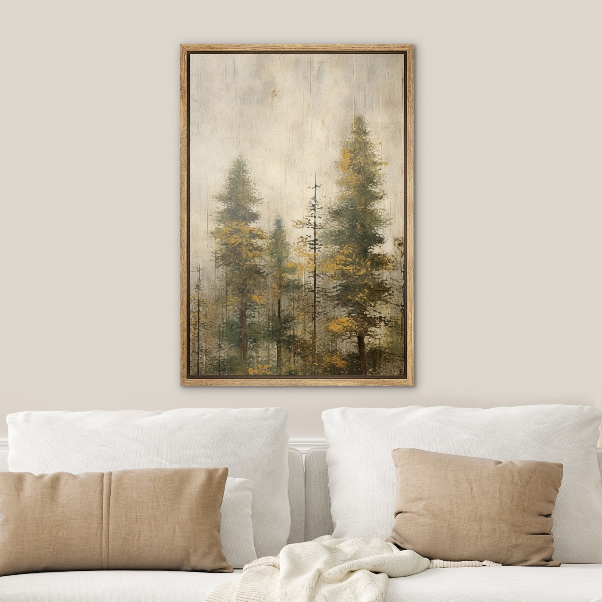 Framed Canvas Wall Art Print Pine Tree Misty Forest Landscape Nature ...
