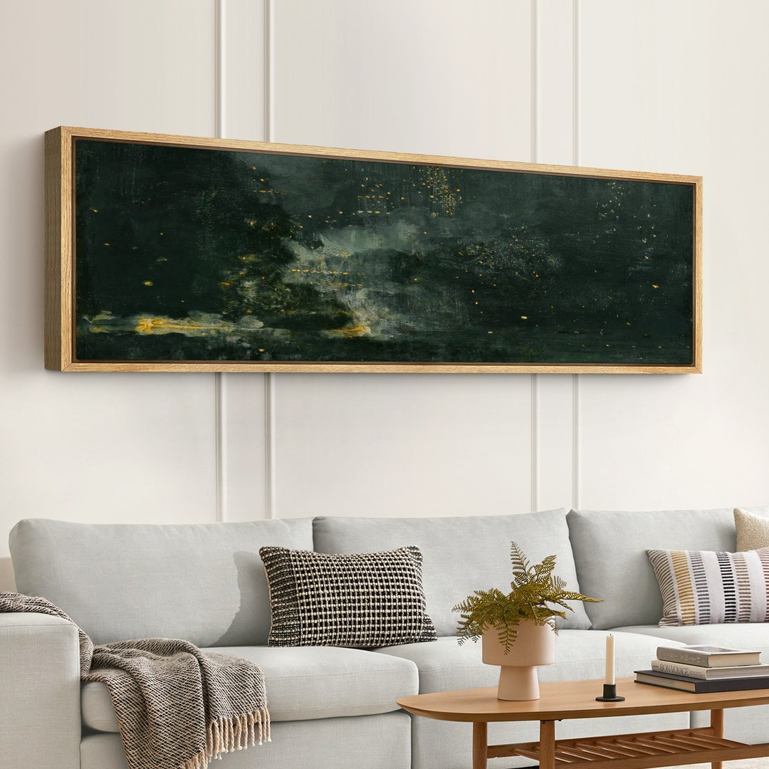 Framed Canvas Large Wall Art Abstract Dark Green Gold Prints Panoramic ...