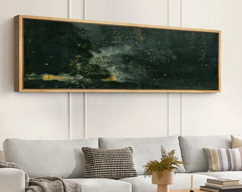 Framed Canvas Large Wall Art Abstract Dark Green Gold Prints Panoramic Wall Art Print Minimalist Modern Wall Art Living Room Decor
