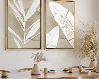 DustinWay Framed Canvas Print Wall Art Set Tropical Jungle Leaf Illustrations Modern Art Minimalist Vintage Decor