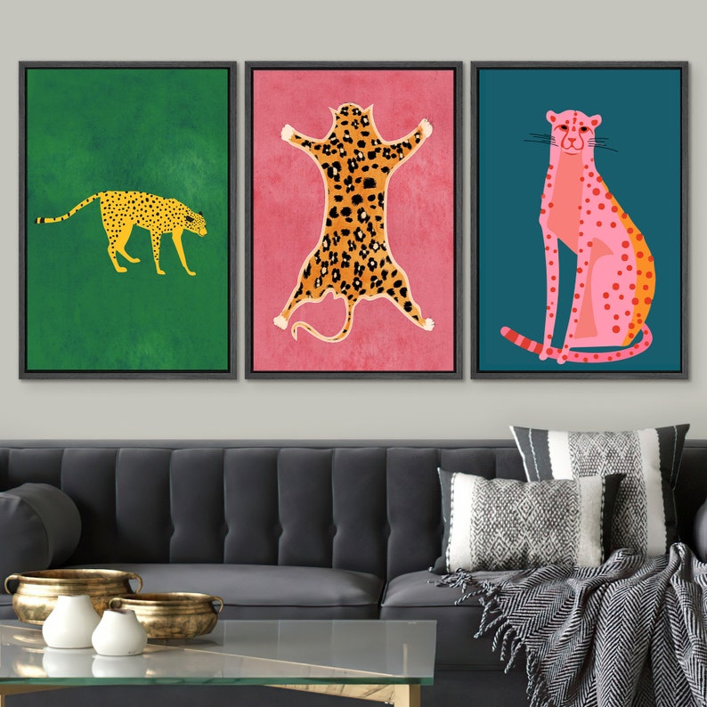Dustinway Framed Canvas Print Wall Art Set Cheetah Cats Animal Etsy