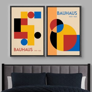 Dustinway Framed Canvas Print Wall Art Set of 2 Bauhaus Abstract Shapes ...
