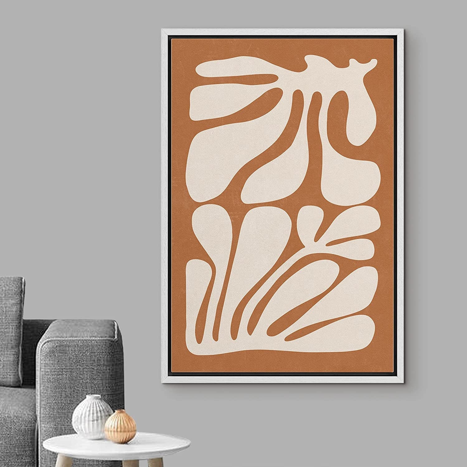 Dustinway Framed Canvas Print Wall Art Orange Abstract Floral Botanical ...