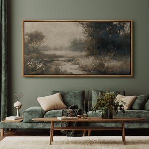 Large Wall Art Framed Canvas Vintage Tree River Landscape Prints Abstract Tranquil Forest Nature Artwork Rustic Farmhouse Wall Decor