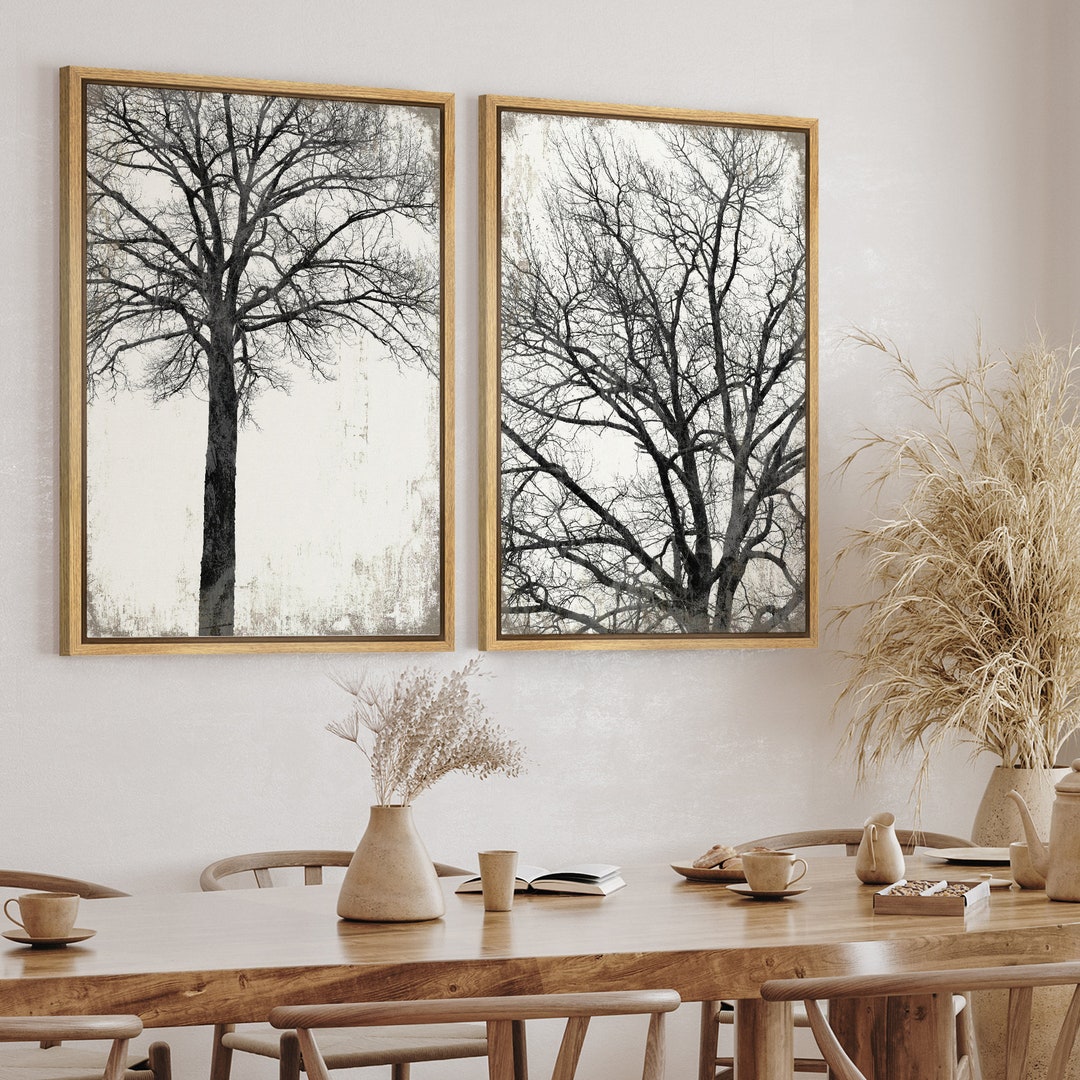 Dustinway Framed Canvas Print Wall Art Set of 2 Black and White Dried ...