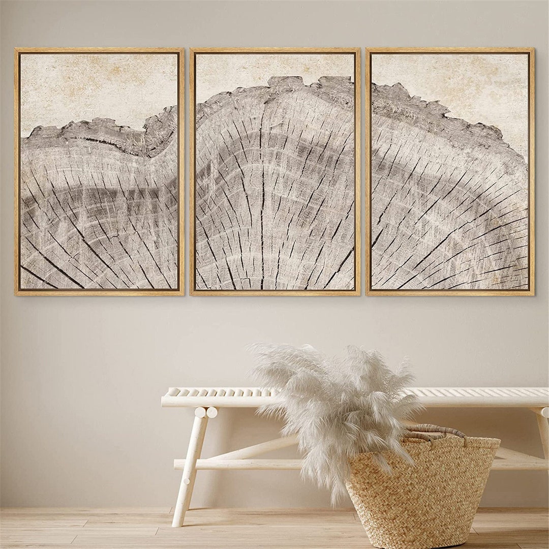 Dustinway Framed Canvas Print Wall Art Set Oak Wood Tree Rings