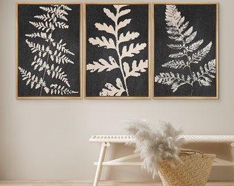 DustinWay Framed Canvas Print Wall Art Set Black Tan Fern Leaf Botanical Illustrations Minimalist Art Modern Farmhouse Decor