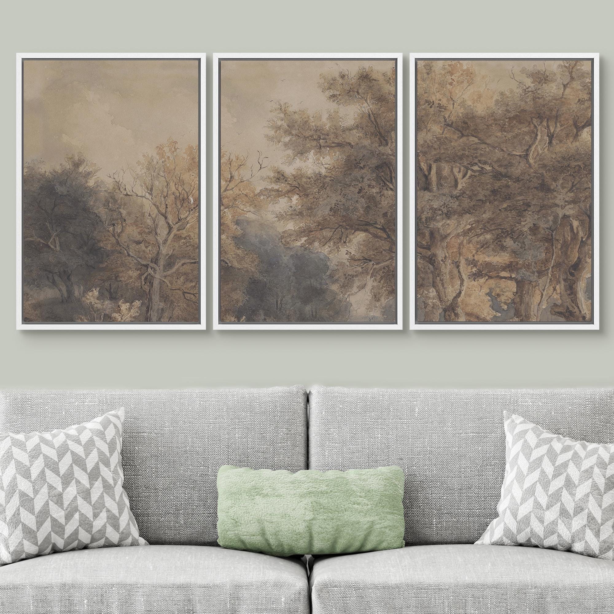Vintage Forest Wall Art Set of 3 - Framed Landscape Canvas Prints ...