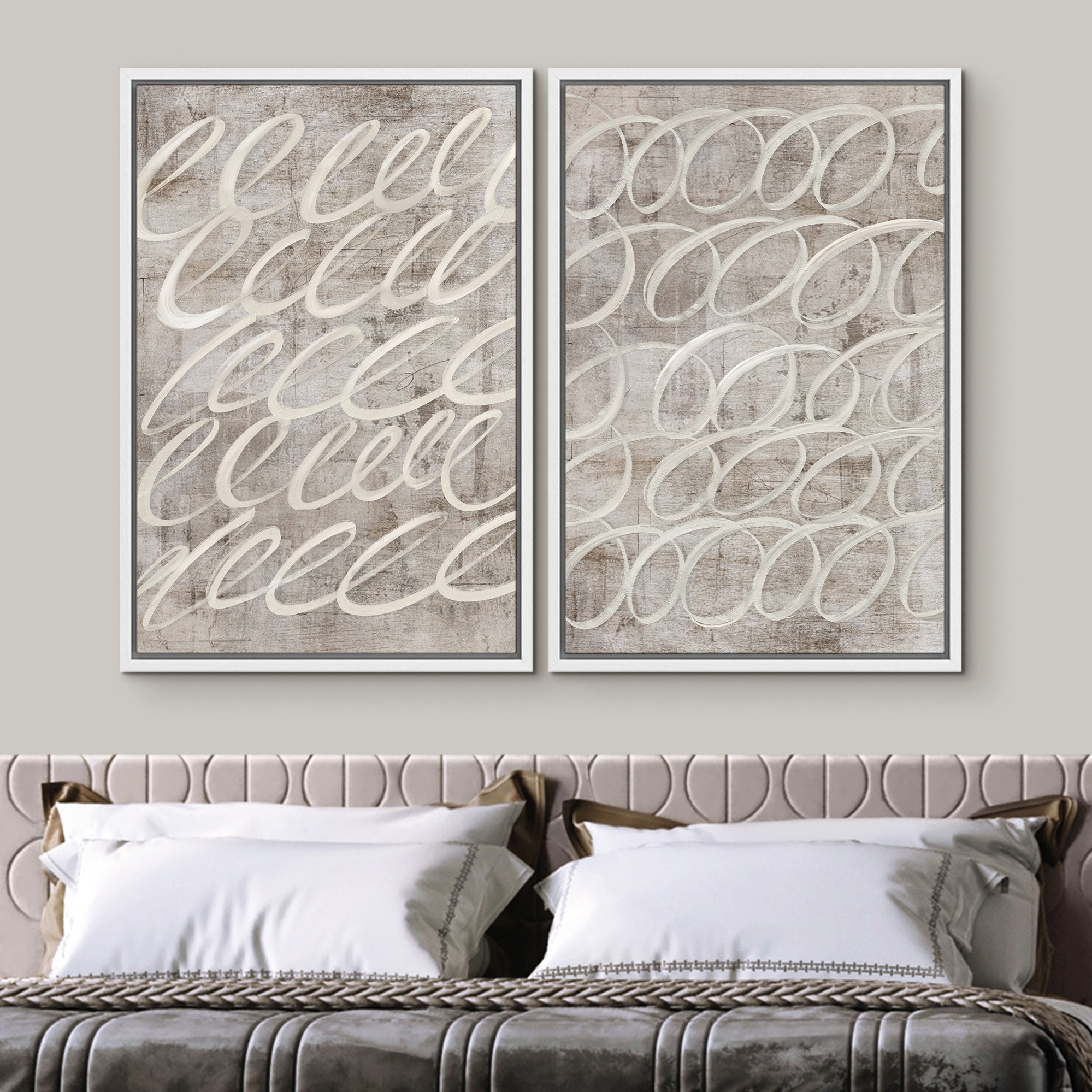 Dustinway Framed Canvas Print Wall Art Set of 2 Abstract Line Prints ...
