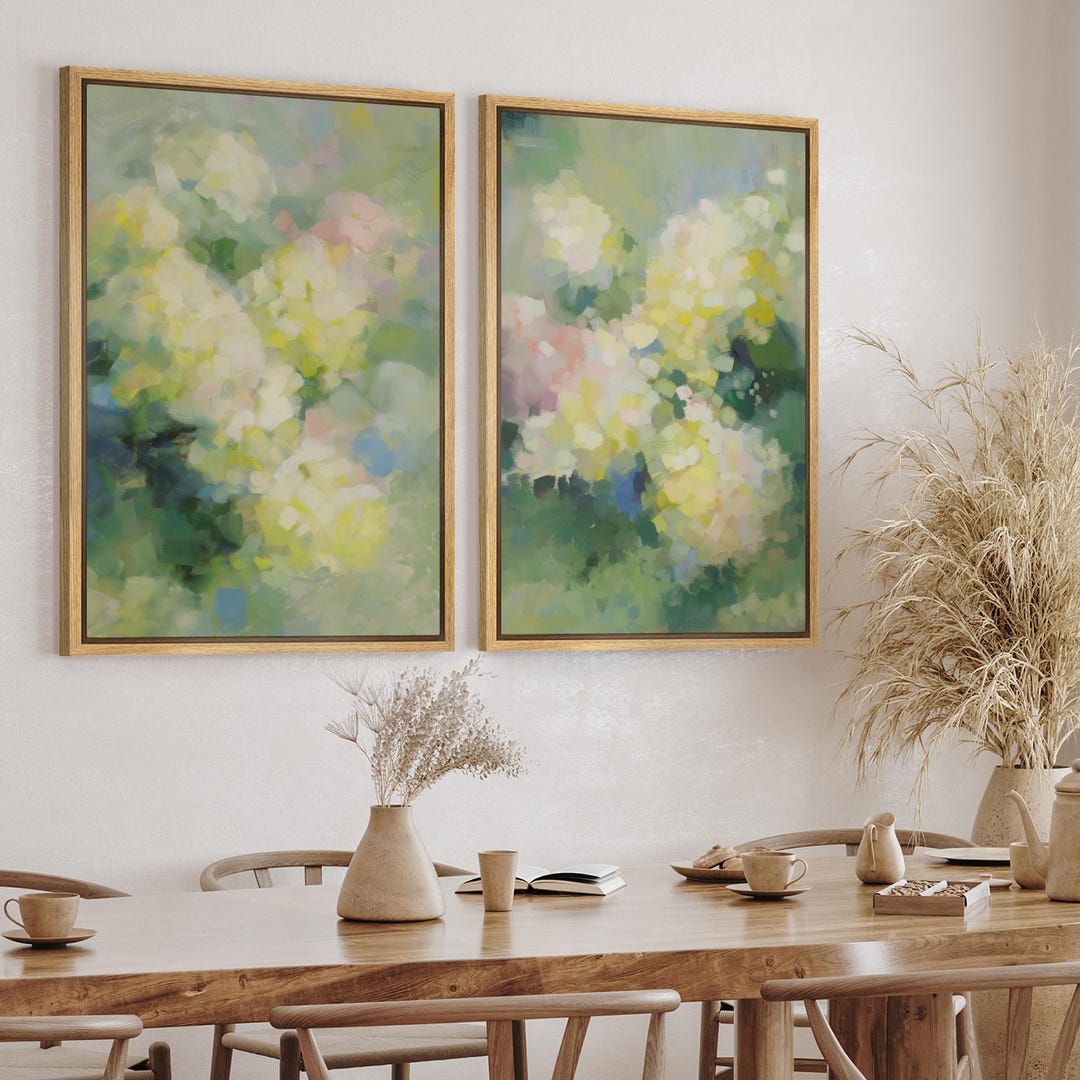 Pastel Hydrangea Wall Art Set of 2 - Framed Floral Canvas Prints, Soft ...