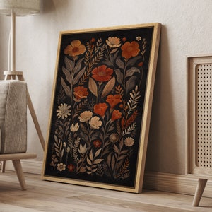 Framed Canvas Wall Art Prints Dark Moody Wildflower Floral Botanical Minimalist Art Modern Farmhouse Wall Decor