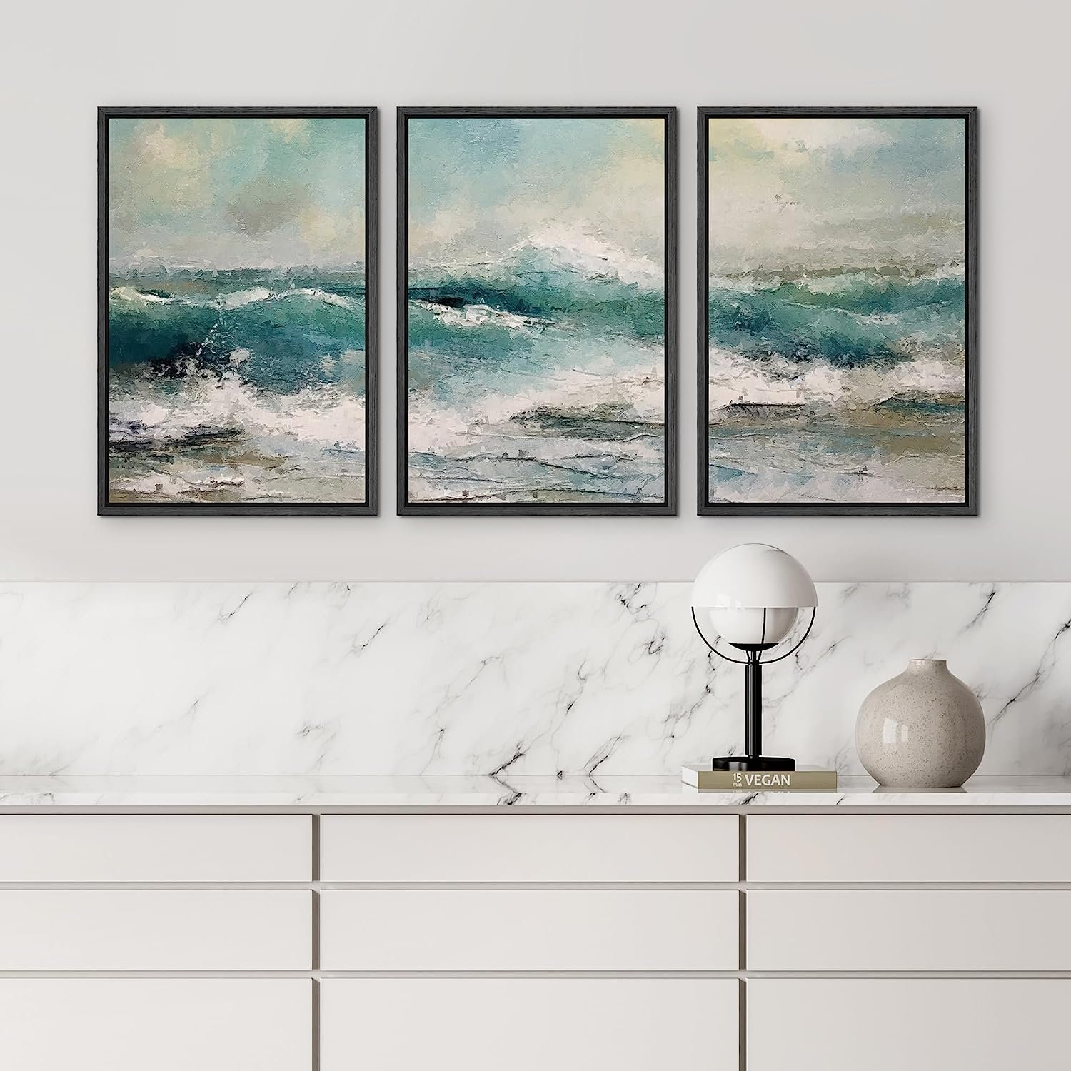 Dustinway Framed Canvas Print Wall Art Set of 3 Nautical Beach Ocean ...