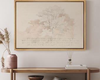 Framed Christian Scripture Wall Art, John 3:16 Bible Verse Canvas Print, Minimalist Tree Sketch Artwork, Religious Inspirational Decor