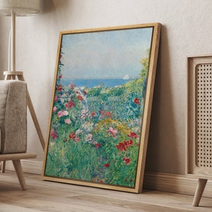 DustinWay Framed Canvas Print Wall Art Wildflower Floral Seaside Landscape Print Retro Modern Art Minimalist Vintage Decor