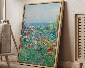 DustinWay Framed Canvas Print Wall Art Wildflower Floral Seaside Landscape Print Retro Modern Art Minimalist Vintage Decor