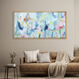 Large Wall Art Framed Canvas Prints Watercolor Blue Painting Printed Horizontal Wall Art Abstract Boho Wall Art Living Room Decor