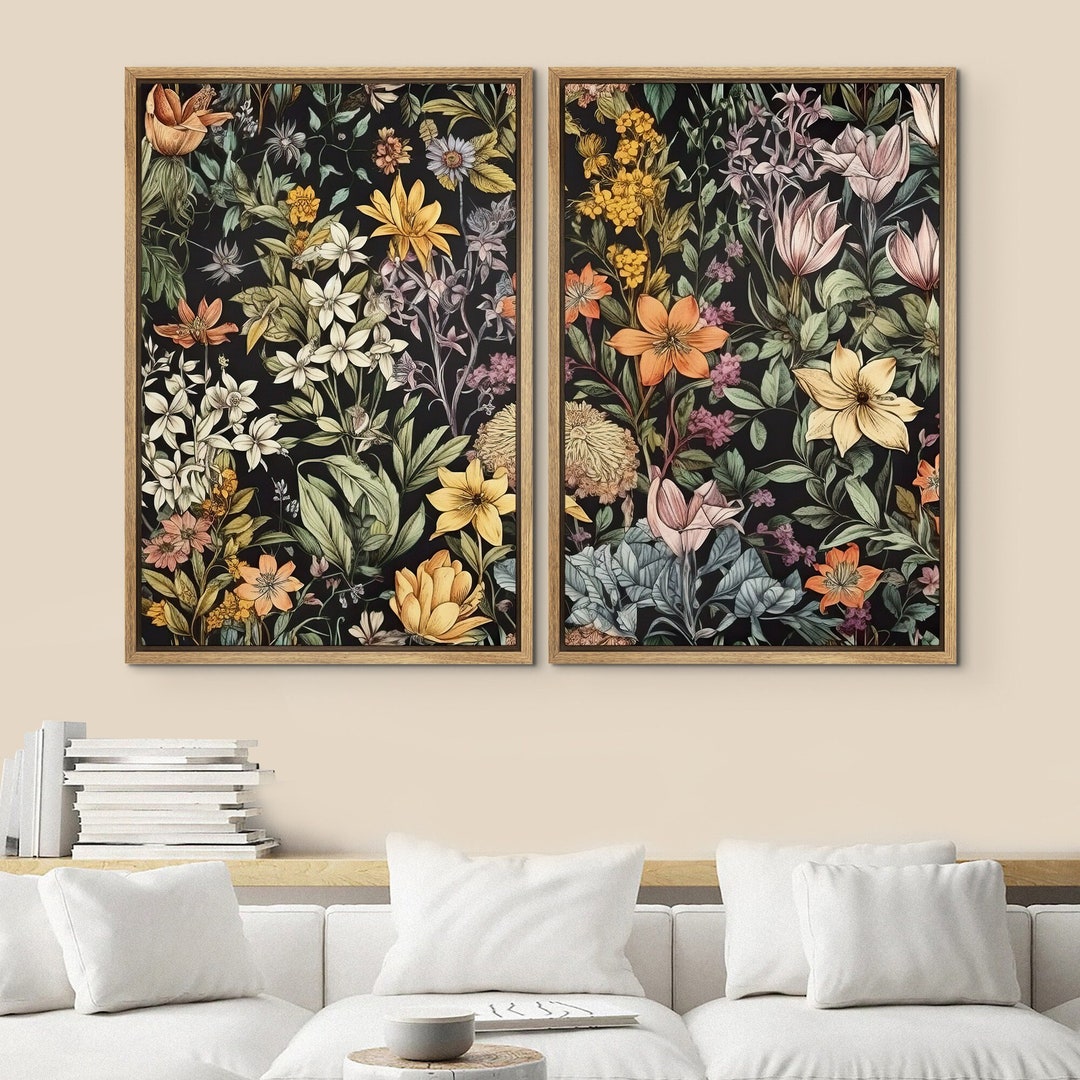 Dustinway Framed Print Wall Art Set of 2 Dark Wildflower Floral ...