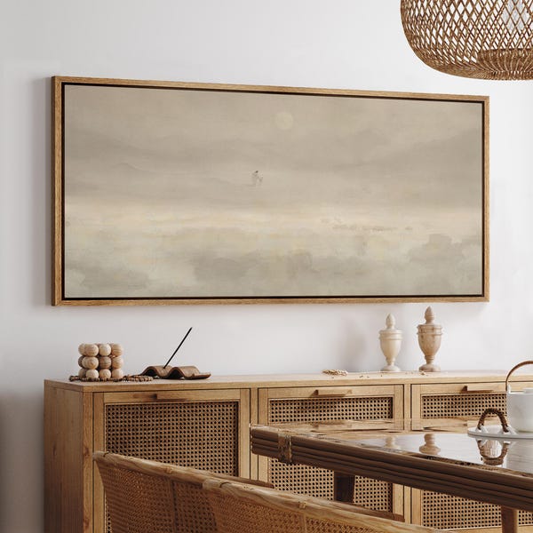 Jesus & Sheep Wall Art - Large Framed Minimalist Christian Canvas Prints, Pastoral Abstract Landscape in Soft Neutrals for Church Decor