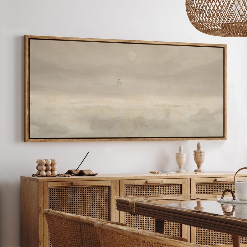 Jesus & Sheep Wall Art - Large Christian Canvas painting with natural frame