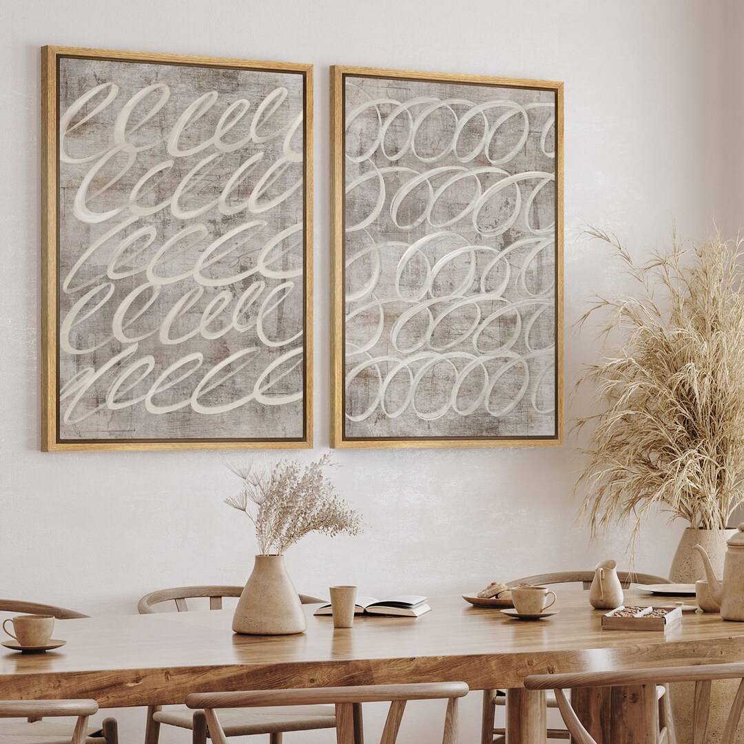 Dustinway Framed Canvas Print Wall Art Set of 2 Abstract Line Prints ...