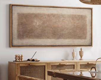 Large Framed Neutral Abstract Wall Art, Soft Brown and Beige Color Field Canvas Print, Modern Minimalist Artwork for Zen Living Room Decor