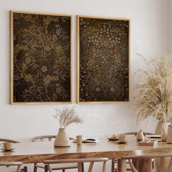 Vintage Floral Wall Art Set of 2 - Framed William Morris Style
