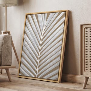 DustinWay Framed Canvas Print Wall Art White Tropical Jungle Palm Leaf Nature Illustrations Modern Art Neutral Decor for Living Room